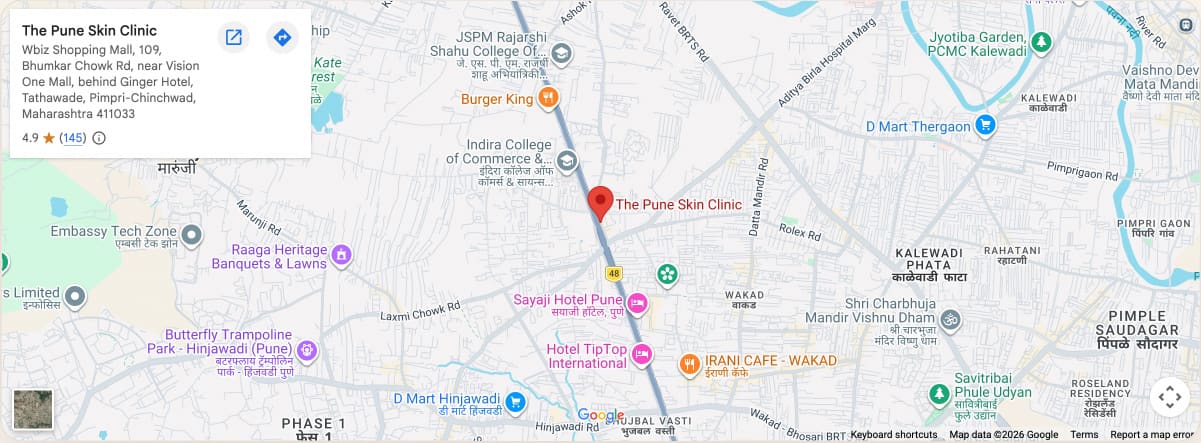 Map to The Pune Skin Clinic, Tathawade